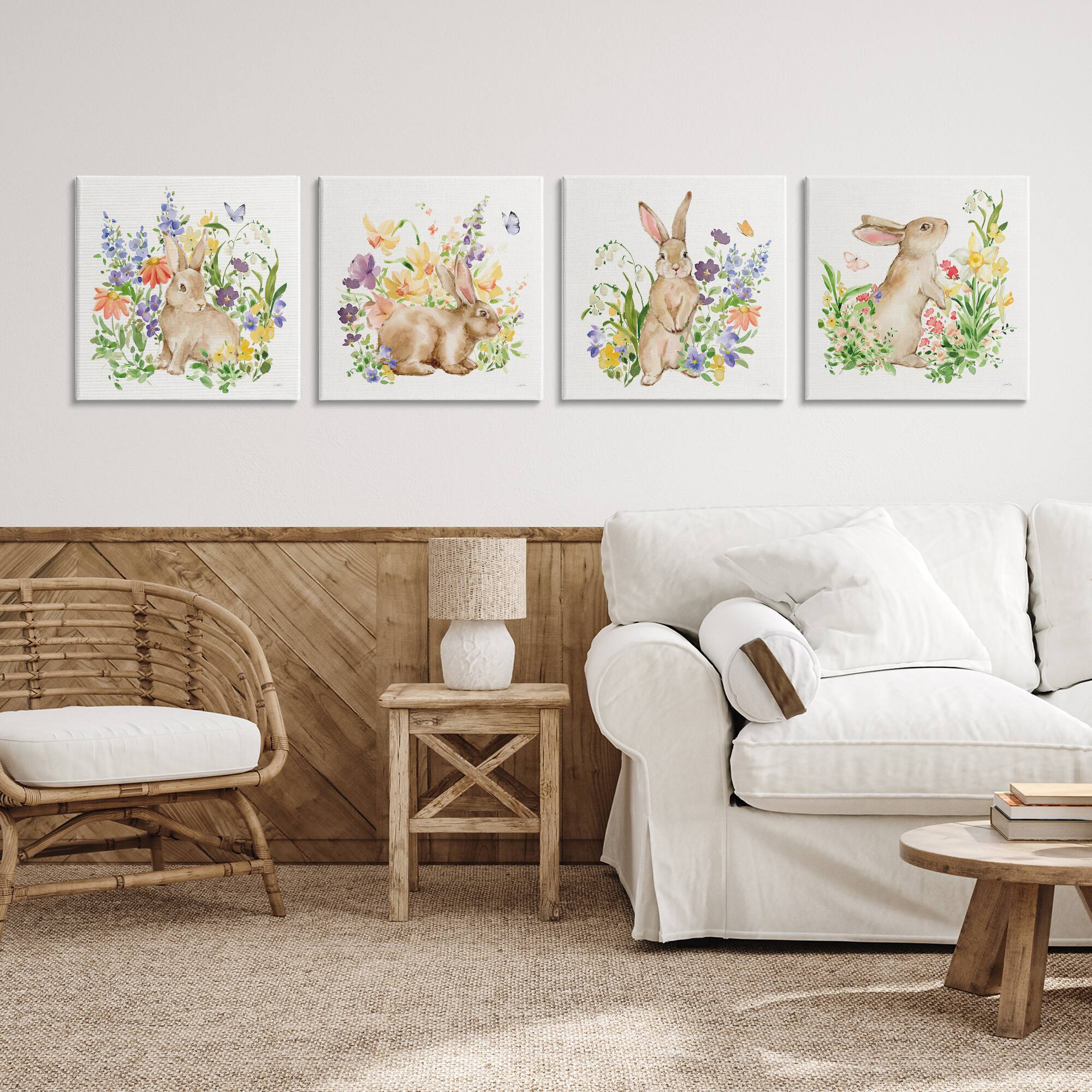 Stupell Industries Celebrate Spring Floral Bunnies Canvas Wall Art Set